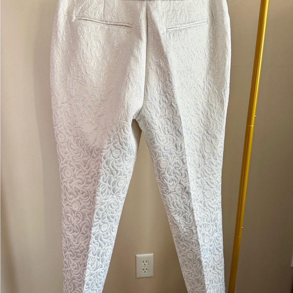 Ann Taylor Cream Textured Ankle Pants Size 6 Jacquard Work Trousers Neutral - Picture 5 of 7